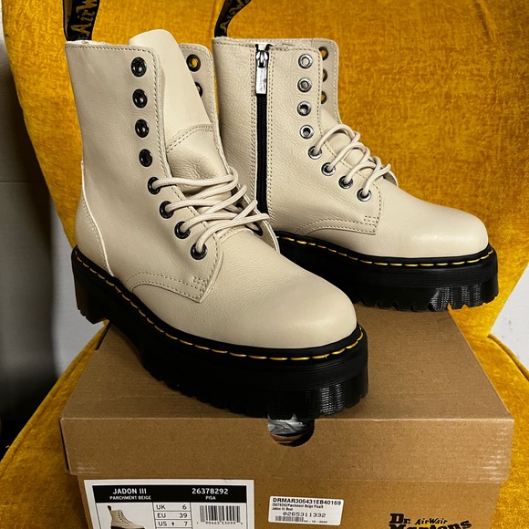 Dr. Martens Shoes - Dr. Martens Jadon III Parchment Beige Leather Platform Boots